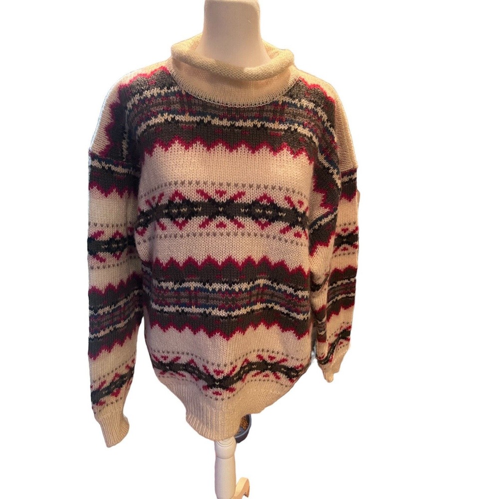 Vintage Woolrich Wool/mohair Women’s Sweater Size Large Cream Red Pattern